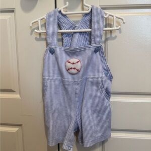 Luigi Blue Gingham Kids Overalls with Baseball Patch